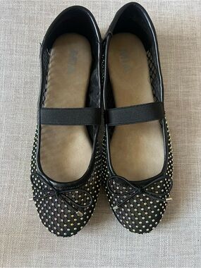 MIA Black Studded Mesh Mary Jane Flats with Bow Detail , Womens size 7.5